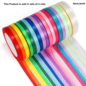 4-Piece Satin Ribbon Set, Rainbow Satin 6mm X 22m Decorative Gift Silk Ribbon, Christmas Holiday Decoration, DIY Crafts, Wedding Decor, Gift Wrapping Supplies