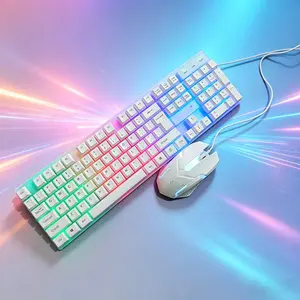 1Pcs Rainbow LED Backlit Keyboard and Mouse Set Silent Durable Lightweight Wired Gaming Keyboard Combo PC Gaming Office Desk Accessories Computer Keyboard Kit