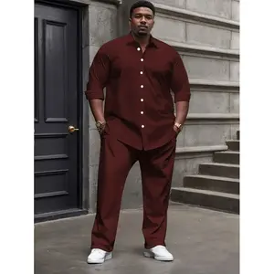 Plus Size Men's 2-Piece Casual Sport Tracksuit - Button Closure Jacket, Menswear Trouser, Menswear Clothes for Adult Males' Spring Outdoor Leisure