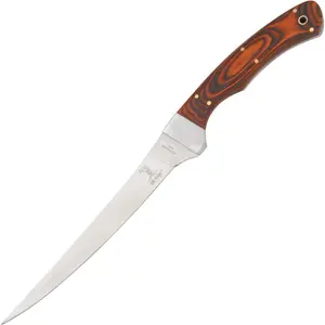 Elk Ridge -Fillet -12.13" overall. 6.88" 440 stainless fillet blade. Laminated wood handle. Full tang. Lanyard hole. Black nylon belt sheath. Boxed. This is the perfect Christmas gift for that special person in your life. Same or next day shipping always!