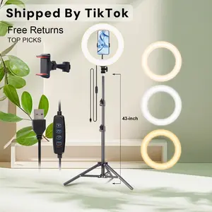 Adjustable 43" Tripod - 10" video lighting, Full Coverage - Suitable For Photography, Makeup, Group Selfies, Meetings, Live Streaming LED Light, With Flexible Phone Holder And Expandable Phone Stand, Suitable For Selfies And Video Recording#springbreak Su