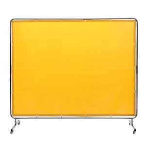 【fathersdaygift】VEVOR Welding Screen with Frame, 6' x 8' Welding Curtain Screen, Flame-Resistant Vinyl Welding Protection Screen on 4 Swivel Wheel (2 Lockable), Moveable & Professional for Workshop/Industrial, Yellow