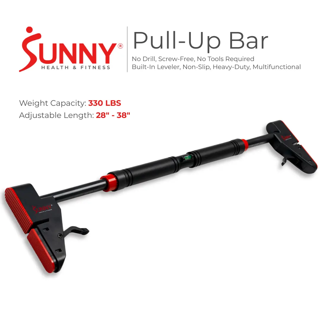 SUNNY 330LBS Pull Up Bar Adjustable 28"-38" No Drill Tools Installation Damage Free for Door Room Wall Twist Handlebar to Tighten Non-Slip Heavy-Duty Bar for Home Workouts Chest Strength Muscle Training Push Ups Body Fitness Gym Equipment Arm Trainer