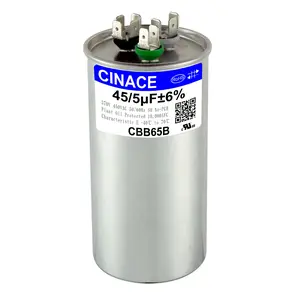 CINACE 45+5uF 45/5MFD ±6%  Dual Run Circular and Start Capacitor For Air Conditioner, AC Motor Run, Fan Start, Condenser Straight Cool, Heat Pump, Condenser Unit, HVAC, Ice Maker 370/450VAC 50/60Hz Size 100*50mm