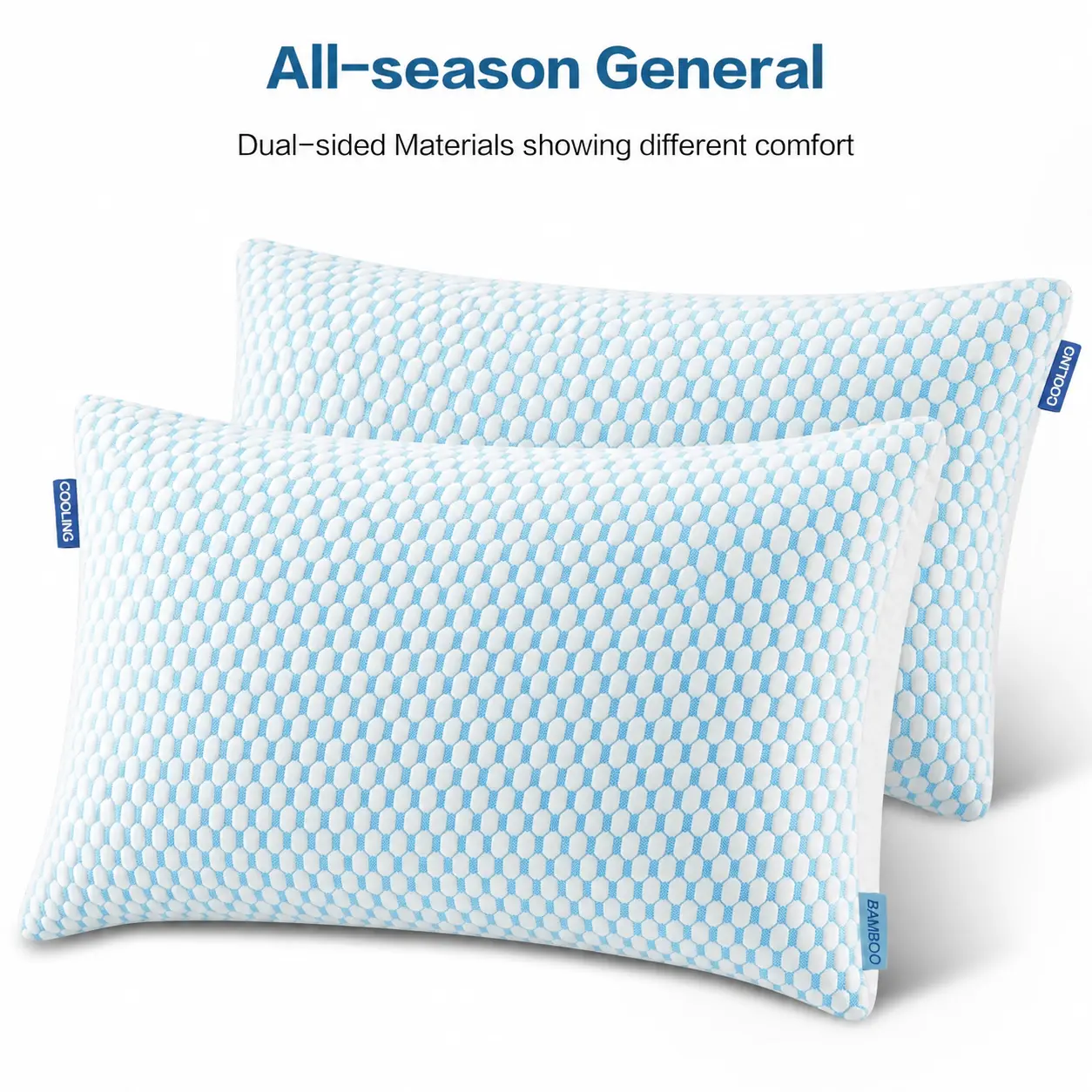 2-Piece Resilience Firm Shredded Memory Foam Pillows, Queen Size Cooling Bedding with Adjustable Fill, Neck Support for Back-Side Sleepers to Maintain Good Posture, 2 Piece Sets, Bedroom Decor