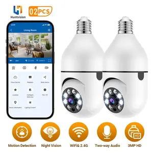 2pcs 3MP Light Bulb Security Cameras, E27, CCTV surveillance, 2-Way Audio, 360° Motion Tracking, Full Color Night Vision, Supports Storage, Family Member Sharing, Privacy settings, WiFi, 2 PCS