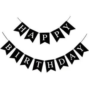 Happy Birthday Banner, Black Happy Birthday Decorations Birthday Sign for Birthday Party Backdrop Decor, Black Happy Birthday Sign Party Supplies for Girls Boys and Women Party Hanging