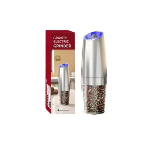 Gravity Electric Salt or Pepper Grinder | One-Handed Operation LED Light, Adjustable Coarseness, Battery Powered Stainless Steel Mill