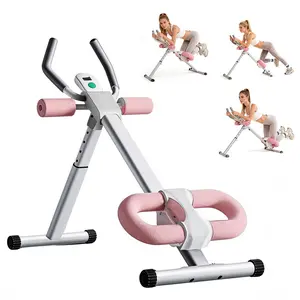 Adjustable Ab Trainer Machine with LCD Monitor Foldable Abdominal Exercise Core Trainer for Home Gym Workouts Arm Leg Buttocks Shaper Pink White Design