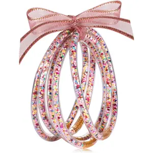 Mardi Gras Bracelets Glitter Jelly Bangles Glitter Filled Jelly Silicone Bracelets for Women Girls Bracelets Set for Buddha Girl Waterproof Purple Green Gold Bangles Set