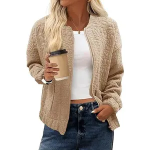 Tankaneo Womens Bomber Jackets Lightweight Zip Up Fashion Cute Jacquard Coats Fall Varsity jacket