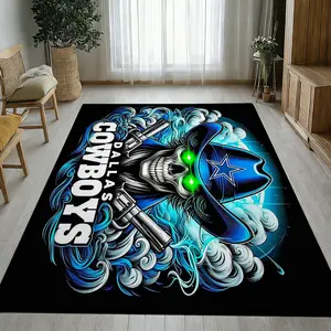 Dallas Cowboys Neon Skull Polyester Decorative Rug, Durable Anti-Slip Carpet, Ideal for Fan Room/esports Room Decor, Cyber Wild Space Setup, American Trend Home