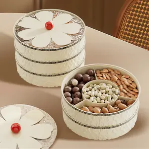 Divided Snack Serving Tray with Lid, Portable Veggie Tray Snackle Box Container, Reusable Compartment Food Storage Platter, Leak Proof Stackable Design for Party, Picnic, Fruit, Candy, Nut and Snack Serving