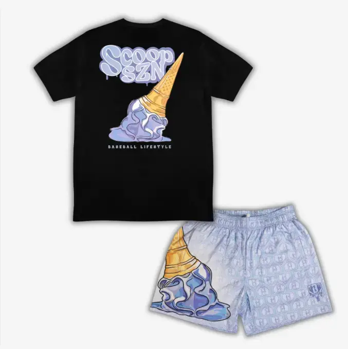 Baseball Lifestyle 101 Scoop SZN Tee & Shorts Set for Youth & Adults, Ice Cream Collection Vibe, Baseball Lifestyle Apparel