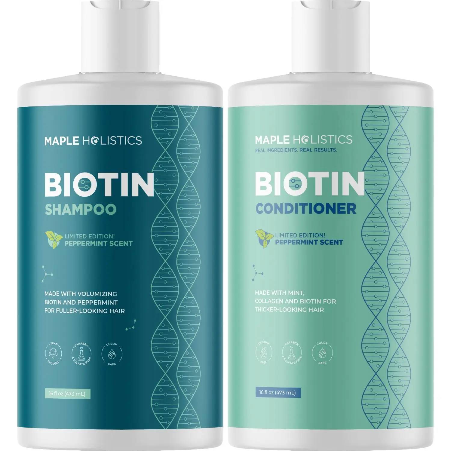 Maple Holistics Biotin Shampoo & Conditioner Set for Thinning Hair with Peppermint Scent Argan Oil Nourishing Tea Tree & Rosemary Aroma Gentle Sulfate-Free Cleanser Scented Cleansing