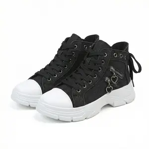 Women’s High-Top Closed Sneakers, Height-Boosting Walking Shoes with Arch Support, Minimalist Round Toe, All-Season Slip-Resistant Casual Trainers, Solid Color, Thick Comfortable Stable Sole, Durable Trendy Design