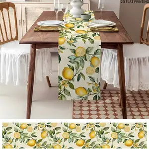 2D flat printing, 1-piece watercolor lemon table flag, summer table flag with green leaves, holiday kitchen table decoration, suitable for home gatherings, indoor decoration, and home decor, Festive kitchen decor, Seasonal theme, Single Piece