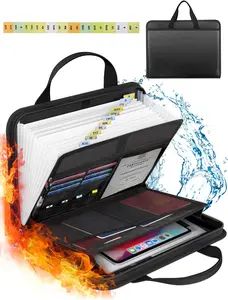 13-Pocket Fireproof Accordion Expanding File Folder with Zipper & Labels, Office Accessories for Business Office Receipt Storage, Black Files Organizer Paper Organizer Box