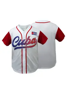 Men's CUBA Stitched Baseball Jersey Loose-Fit V-Neck Short Sleeve Baseball Shirt Jersey Top, Breathable Comfortable Knit Fabric, Athletic Sportswear Practice Sports Uniform Unisex All Seasons