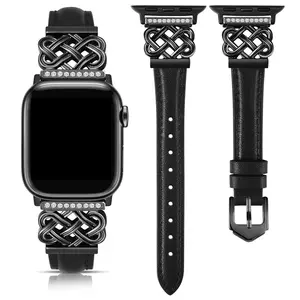 Ultra-Slim Genuine Faux Leather Band for Apple Watch Series 10/9/8/7/6/5/SE/4/3/2/1 Ultra/Ultra 2 - Compatible with Sizes 38mm to 49mm, Designer Interlocking Clasp - Women's Strap - Stylish & Durable - Perfect Gift for Watch Enthusiasts Wearable