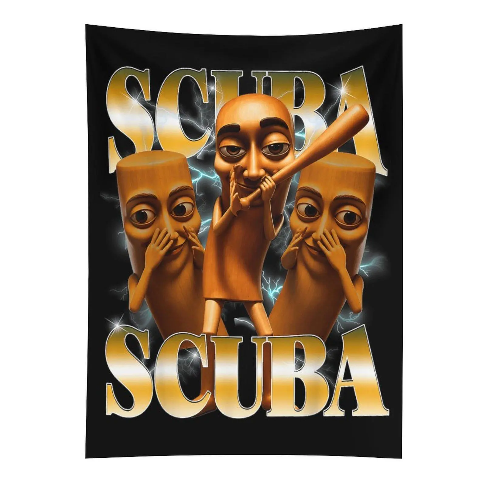 Scuba Tung Tung Sahur Wall Tapestry, Y2K Brainrot Meme Wall Hanging, Funny Bedroom Dorm Decor