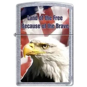 Zippo Lighter Land of the Free Because of the Brave Street Chrome Made in USA with Lifetime Warranty & Eco-Friendly Packaging