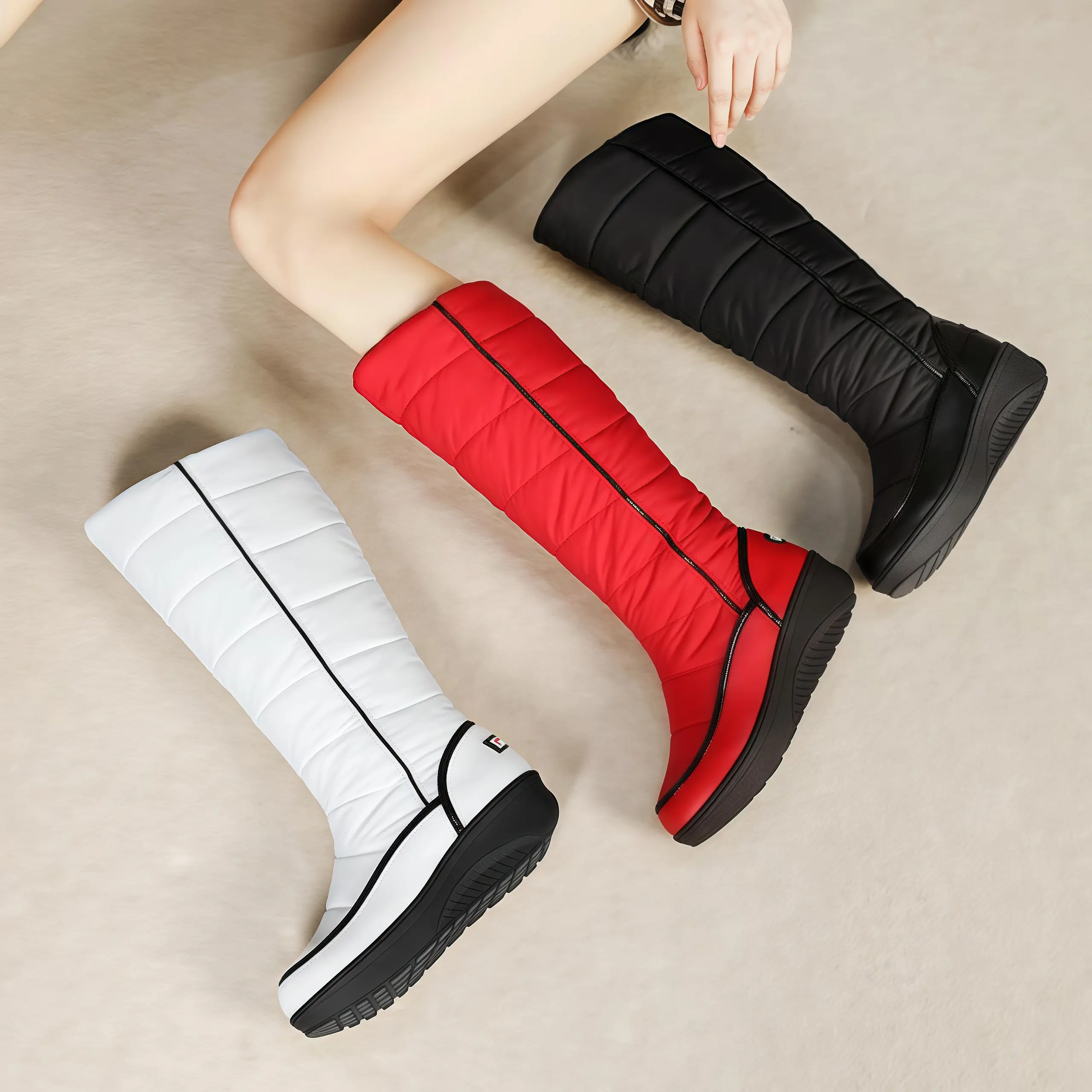 Women's Platform Combat Boots, Waterproof Mid-Calf Winter Footwear with a Warm Cotton Lining for Snow & Walking, Walking Shoes, Round Toe, Cuban, Plain, Casual, Knee