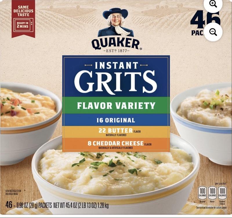 Quaker Instant Grits, Variety Pack 45.4 oz., 46 pk