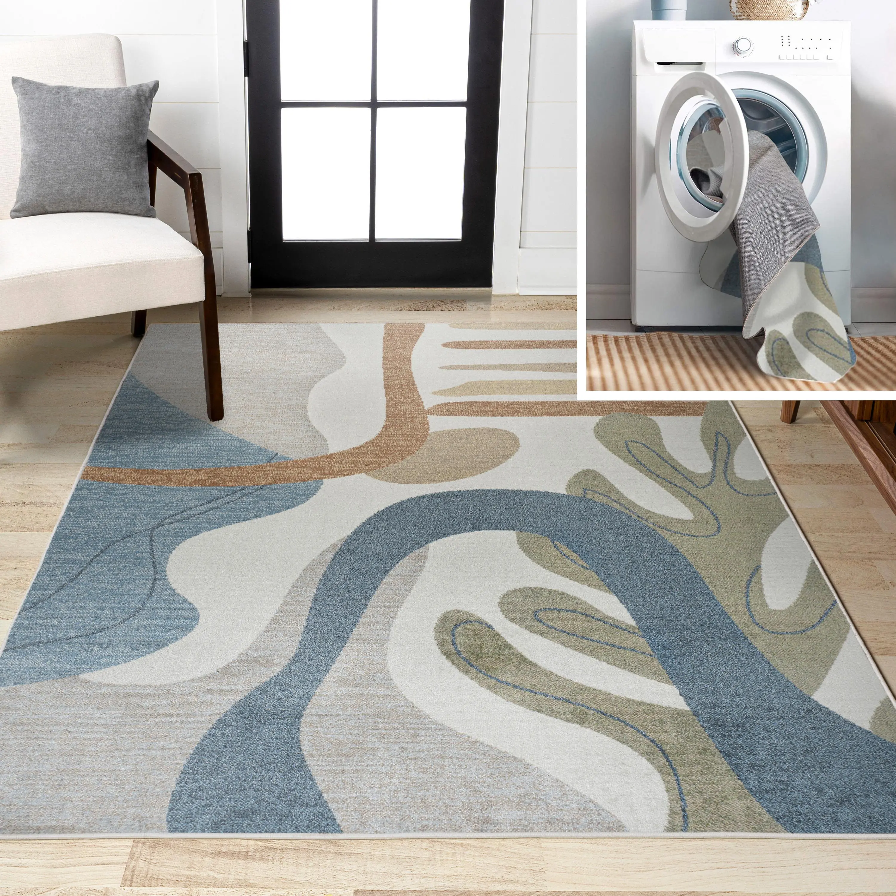 JONATHAN Y Rectangle 4' x 6' Algae Abstract Glam Botanical Machine-Washable Modern Area Rug - Abstract Area Rugs for Living/Kitchen, Bedroom