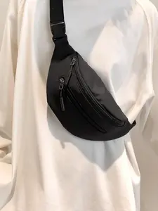 Men's Simple Style Solid Zipper Sling Bag, Casual Sportive Fanny Pack, Belt Bag, Fashionable Casual Matching Chest Bag for Daily Use