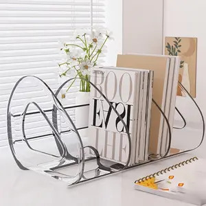 1pc simple modern multi-grid desktop bookend storage box, transparent student book desk divider, acrylic organizer, office stationery storage box, Desk Accessories, suitable for documents and books storage, essential for home and office.
