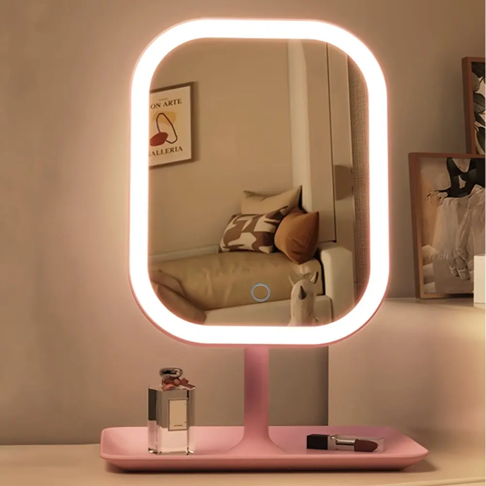 3 Modes Lighted LED Travel Makeup Mirror Rechargeable Touch Dimmable Desktop Vanity Mirror for Halloween Makeup