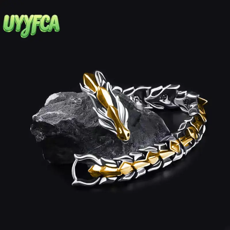 UYYFCA Cool Men's Gothic Dragon Bracelet, Vintage Hip Hop Style, Polished Stainless Steel Scale Chain, Durable Streetwear Jewelry for Daily Wear and Gifting,summerwins, Bracelets, Bangle, Wristband, Male, Dragon Head,back to school,back to school haul