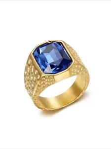 Vintage Hammer Texture Ring, Hip Hop Punk Square Large Zircon Stainless Steel Ring, Vintage Embossed Ring