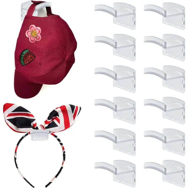 Hat Hooks for Wall, Headband Holder Adhesive No Drilling Hat Racks Organizer for Door Closet, Transparent, 14-Pack