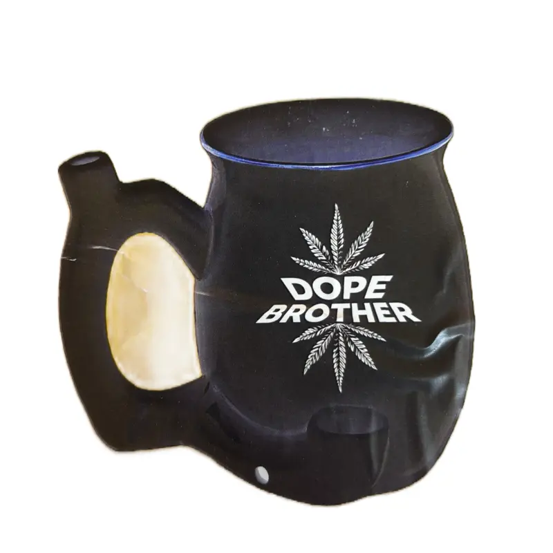 Dopebrother Ceramic Coffee Mug with Dope Brother Design and Cannabis Leaf Logo Black Color