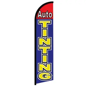 Windless Auto Tinting Curved Windless Advertising Flag, Red & Blue Polyester Fabric Banner for Festive Decorations, Party Backdrops, Windless Advertising Flags