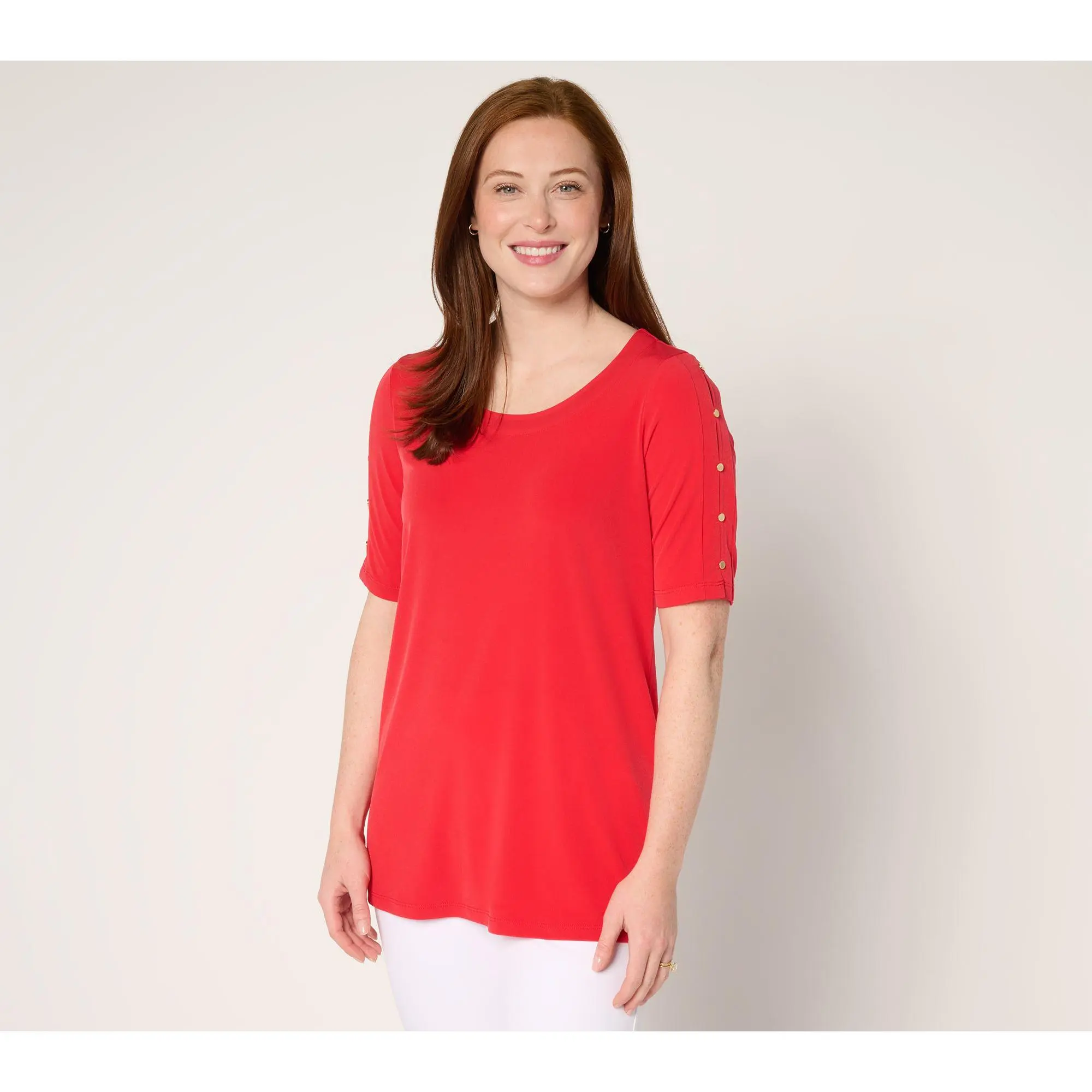 Susan Graver Regular Liquid Knit Elbow-Sleeve Tunic