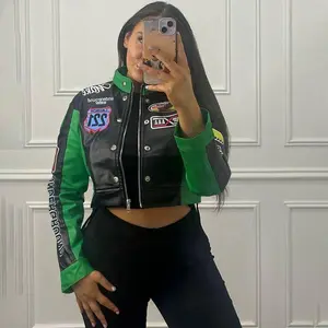 Women? Moto Streetwear Cropped Jacket C Colorblock Printed Zip-Up Jacket, Sporty Trendy Short Outerwear, Halloween Costume Women’s Coat