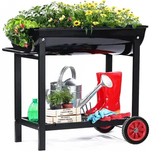 Metal Raised Planter Box on Wheels with Gardening Kit, Elevated, Mobile Garden Bed Cart with Legs -Compatible with Indoor & Outdoor Patio, Backyard Planting of Vegetables, Herbs, Flowers