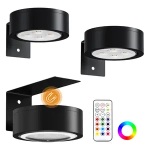 3-Pack Magnetic Puck Lights with Rack and Remote, RGB Color-Changing Ambient Lighting, Wall-Mounted Dimmable Night Light for Painting Artwork Poster, No Wiring Needed, AA Battery Powered (Batteries Not Included)