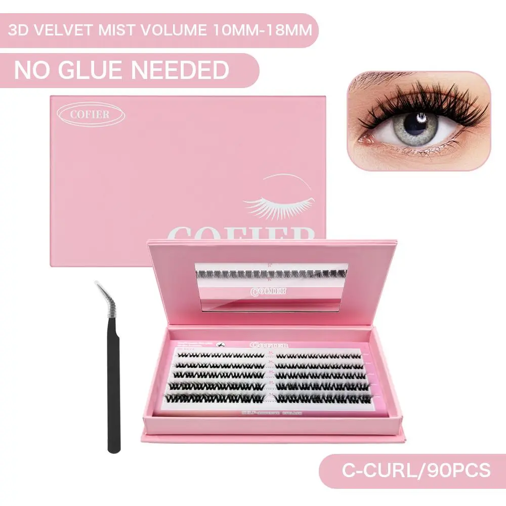 COFIER Glue-Free DIY Lash Kit Jelly 80/100 Pcs Coated Base Self-Adhesive Individual Lashes with Tweezers FDA Qualified Reusable for Beginners Friendly Makeup