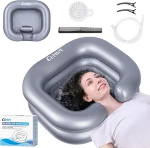 Inflatable Shampoo Basin - Portable Shampoo Bowl, Hair Washing Basin for Bedridden, Disabled,Injured, Hair Wash Tub for Dreadlocks and at Home Sink Washing (Silver)