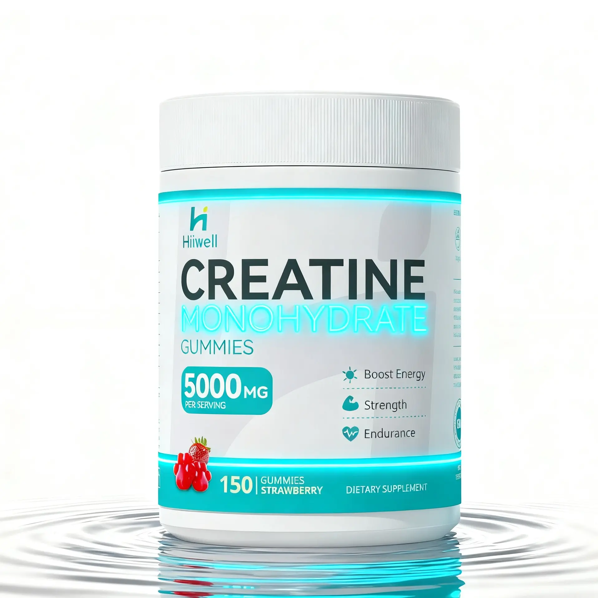 Hiiwell Vegan Chewable Creatine Monohydrate Gummies, 5000mg per Serving, 150-Count Mixed Flavor (Incl. Strawberry) Dietary Supplement - Healthier Choice for Fitness Energy, Strength Support, 1 Pack, Creatine Gummies Amino Acids Nutritional Supplements, Am