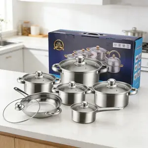 Stainless Steel Cookware Set 10 Pieces Non Stick Pot Pan Set With Glass Lids For Home Commercial Kitchen Induction Ready
