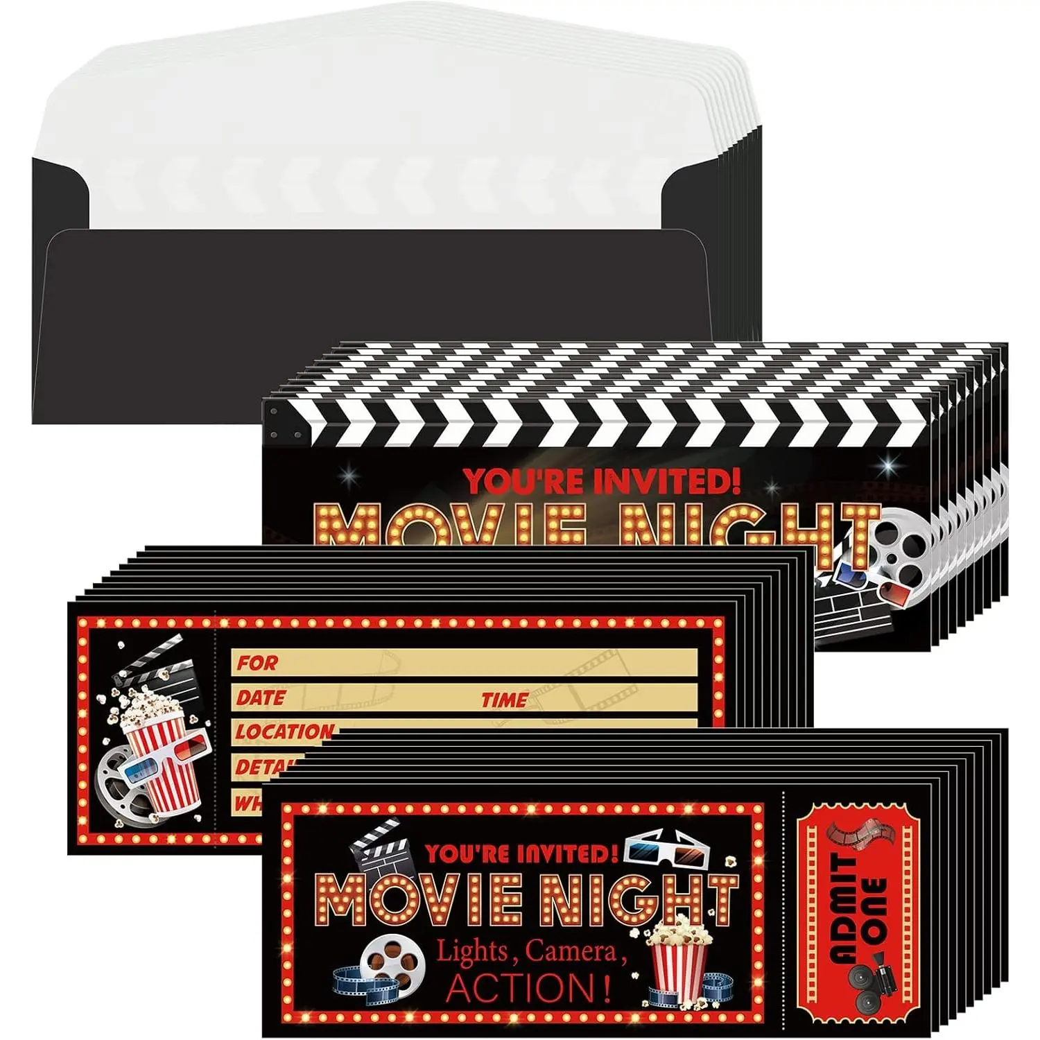 50 Pieces Movie Party Invitations with Envelopes Movies Night Invitations 25 Film Tickets 25 Envelopes for Birthday Baby Shower Film Night Red Carpet Party(Movie)