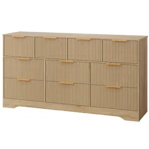 Garvee 59 Inch Wide 10 Drawer Dresser with Wood Frame, Modern Chest of Drawers Featuring Fluted Texture, Large Bedroom Storage Organizer with Anti-Tip Kit, Suitable for Living Room and TV Stand