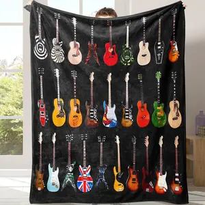 Guitar Pattern Blanket, 1 Count Soft and Comfortable Air-conditioned Room Throw with Storage Bag, Warm Nap Blanket for Home, Office, Outdoor Camping