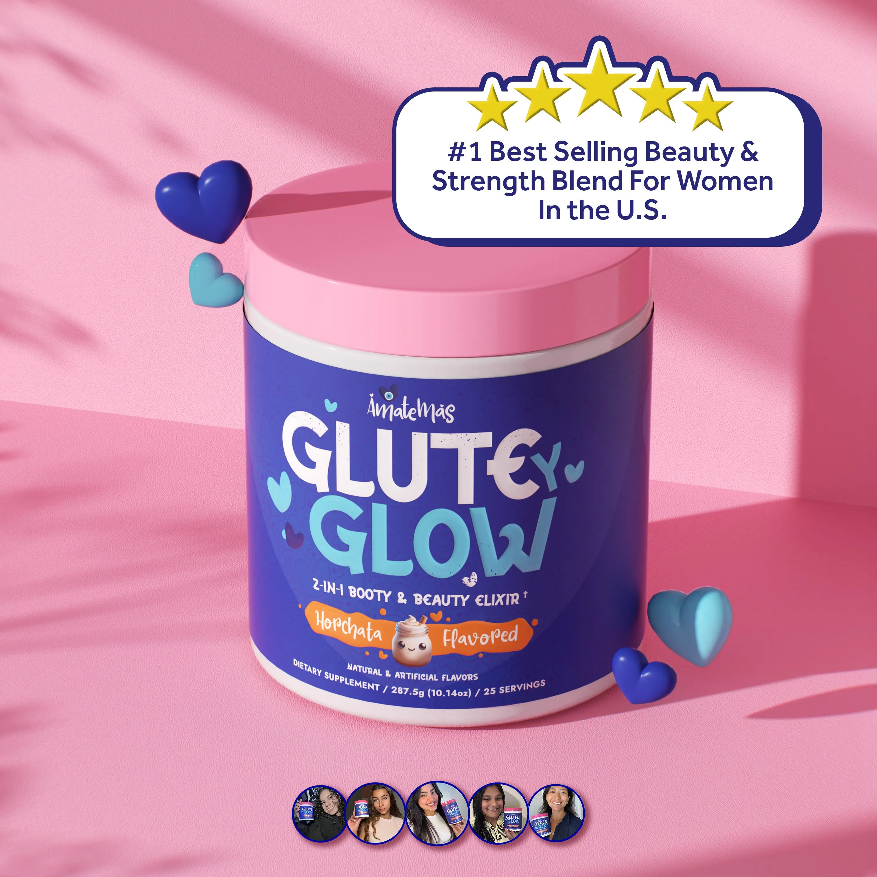 GLUTEYGLOW Women's 2-in-1 Edible Creatine Powder Beauty Vitamin Elixir - Simpson Labs US Dietary Antioxidant Supplement with Biotin, Vitamin for Self Care Products, Glow Up Journey Hair, Skin, Nail & Fitness Support (Horchata Flavor)