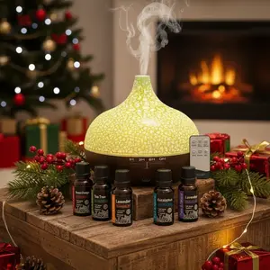 Crack Design 550ml Ultrasonic Wood Grain Aroma Diffuser - Compact smart essential oil diffuser | aroma 360 diffuser, Colorful LED Flame Aroma Diffuser, ritz carlton diffuser Adjustable Essential Oil Diffuser with Night Light for home yoga studio